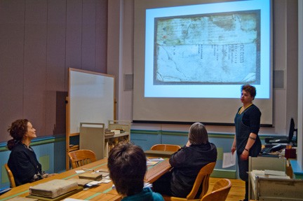 Mellon Conservator for Special Collections Jennifer Jarvis Lecturing on the History of Bookbinding in January