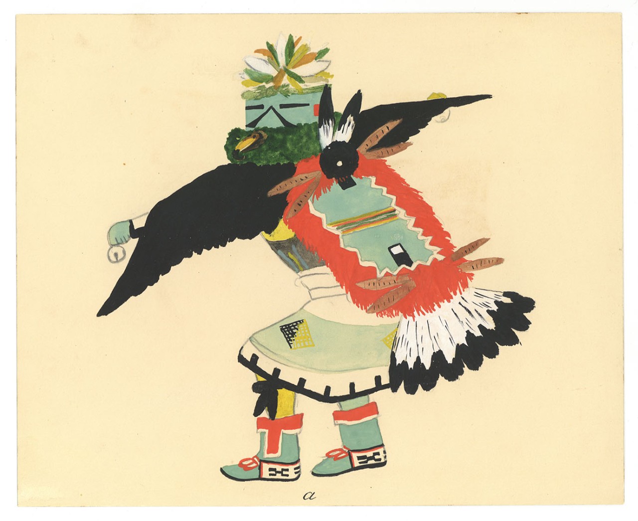 Unidentified Zuñi artist, Zuñi Kachina Painting: Kakali (Eagle), made before 1940, pencil, ink, and watercolor on poster board