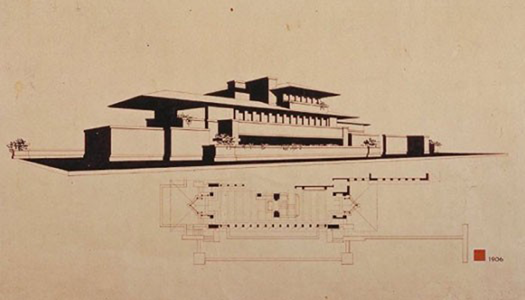 Frederick C. Robie residence, 1909. Courtesty of The Frank Lloyd Wright Foundation Archives (The Museum of Modern Art | Avery Architectural & Fine Arts Library, Columbia University, New York)