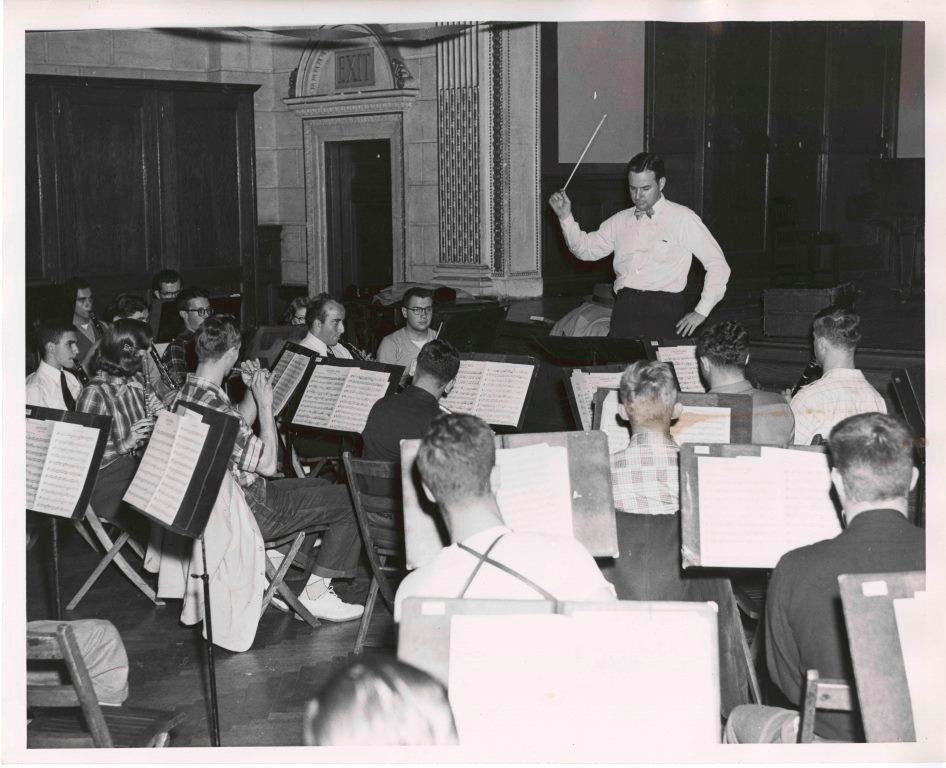 Columbia University band rehearsing at the Casa Italiana, 1950s.