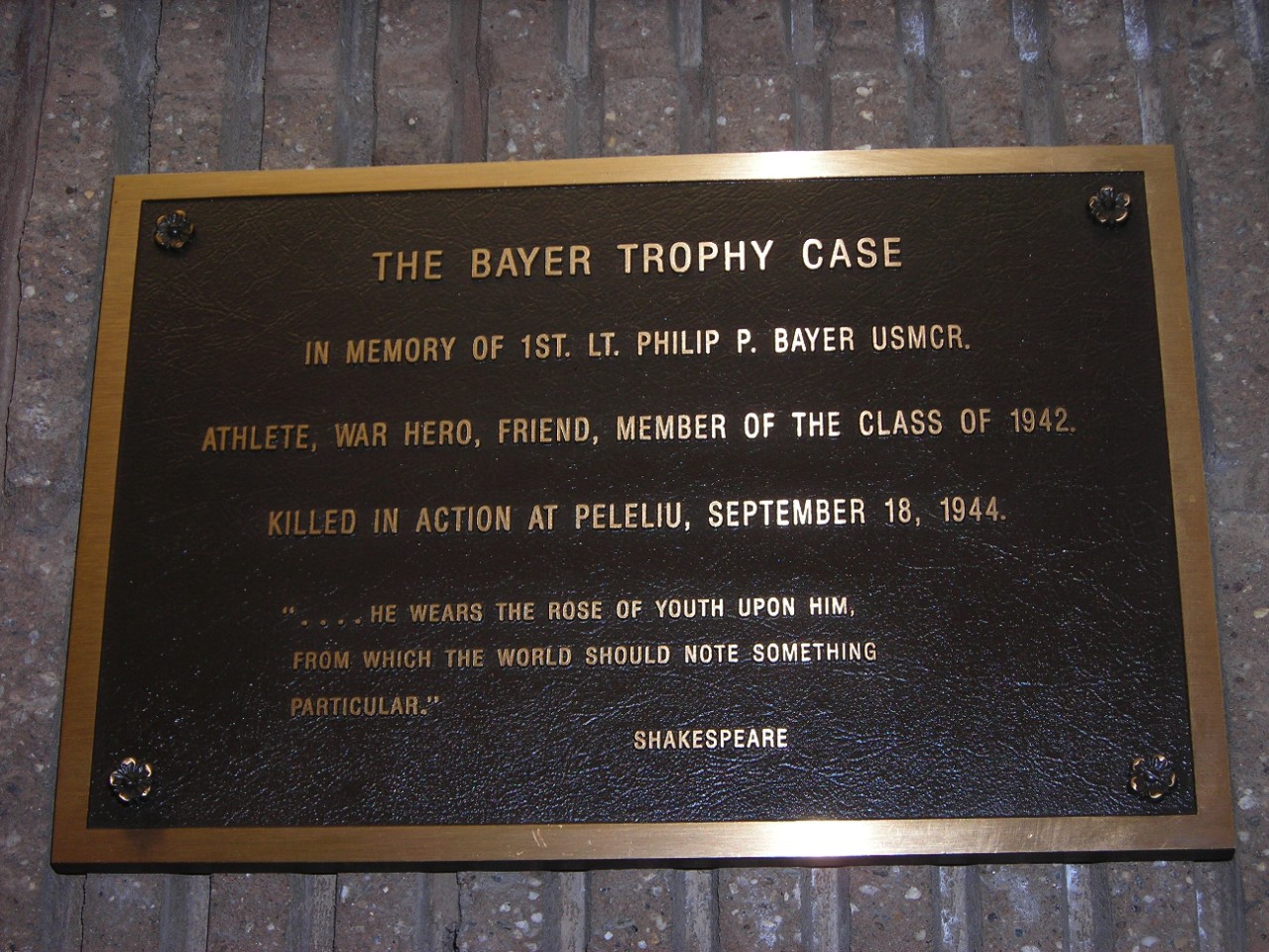 Bayer Trophy Case plaque