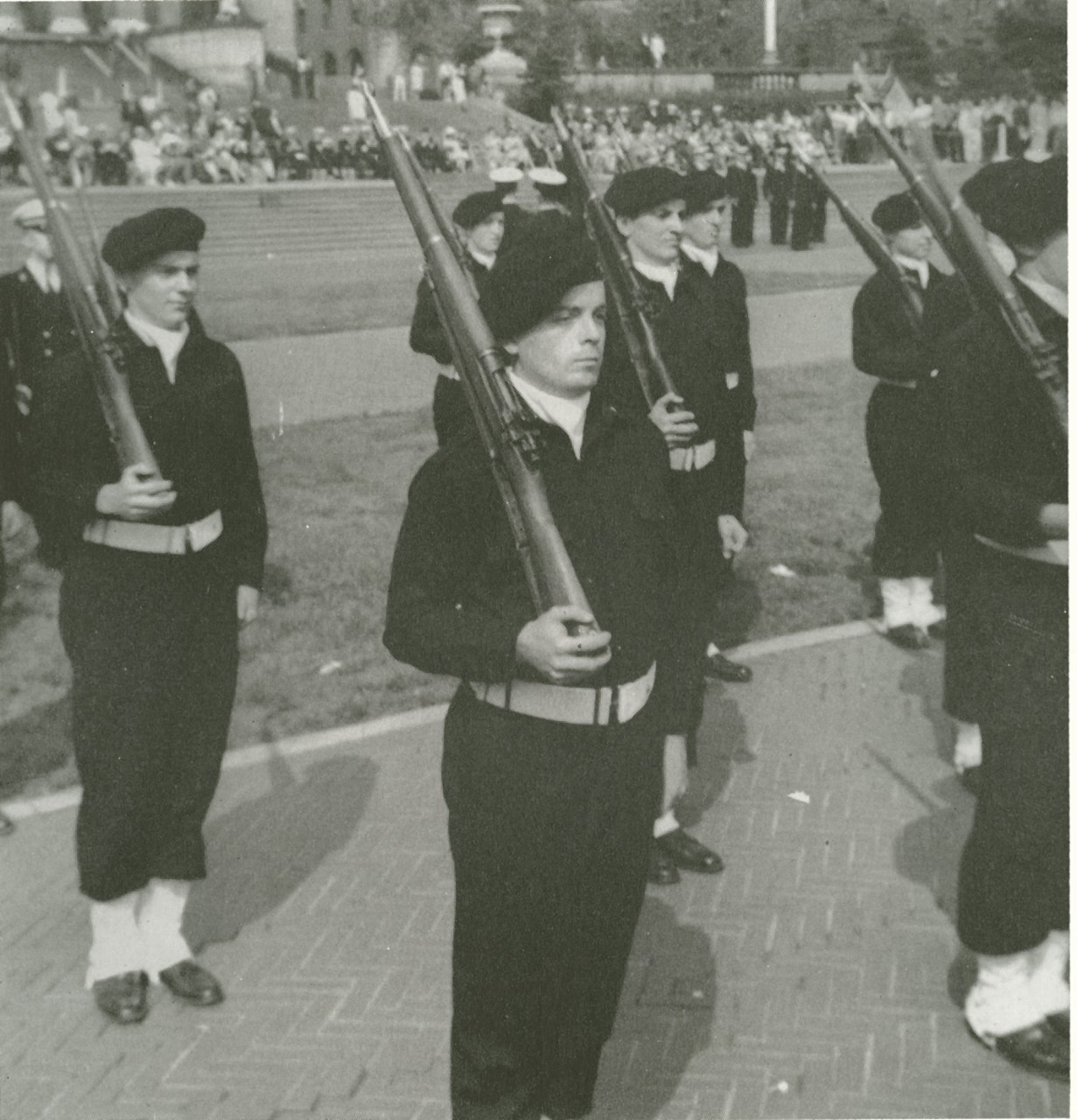 The NROTC drill team, Neptune's Guards, at final review, 1964 Columbian