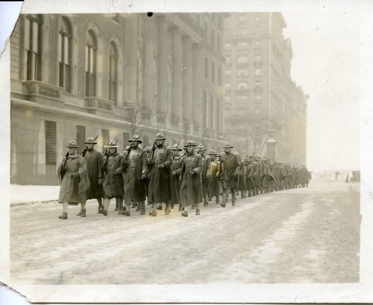 Student soldiers marching on Broadway, circa 1918