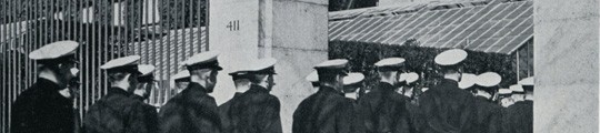 Midshipmen entering the gates of Columbia University, circa 1943.