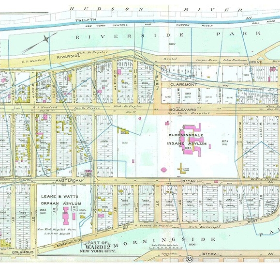 1891 map of morningside campus and surrounding streets