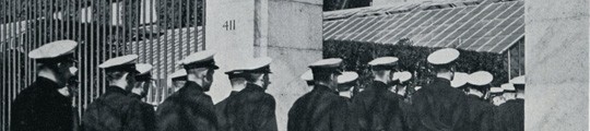 Midshipmen entering the gates of Columbia University, circa 1943. Midshipmen entering the gates of Columbia University, circa 1943.